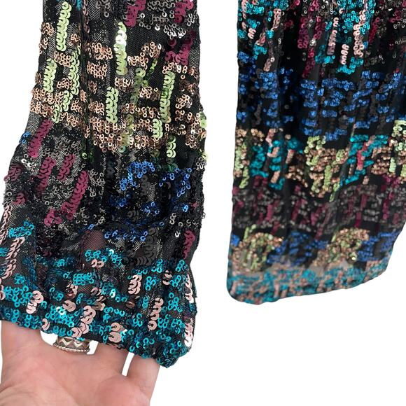 Zara Black Multicolor Sequin Mesh Long Sleeve Mini Dress Womens Size Small - Picture 4 of 7